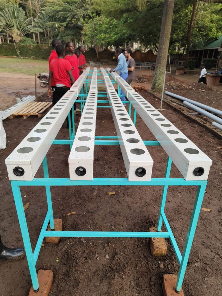 Costruzione dell impianto idroponico H4O insieme agli studenti in Uganda